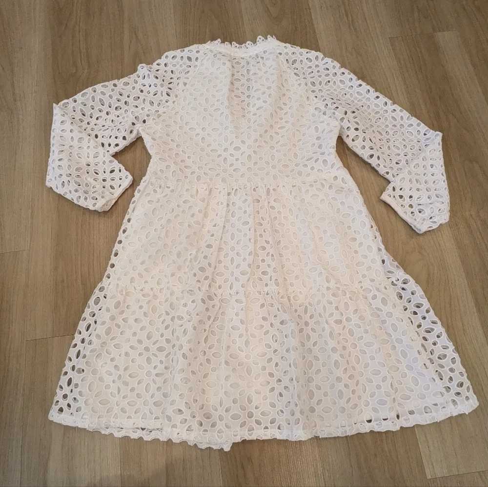 J Crew White Eyelet Tiered Dress Size S